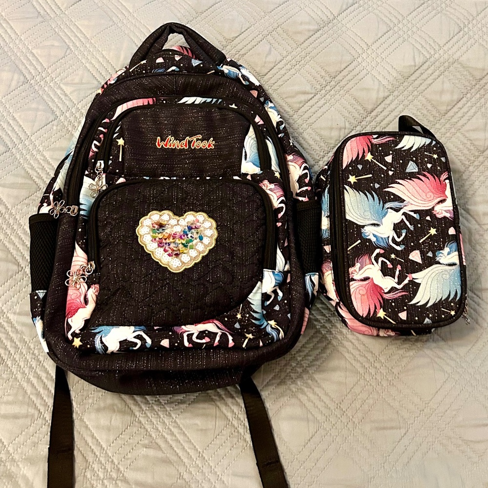 WIND TOOK Girls Backpack and Matching Insulated Lunchbox